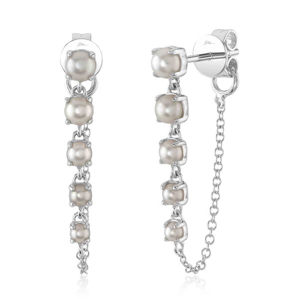 Boucles d'oreilles cascade en or blanc avec perles